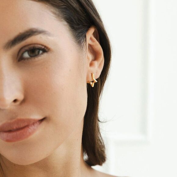 Gold Star Huggie Earrings - Picture 4 of 6